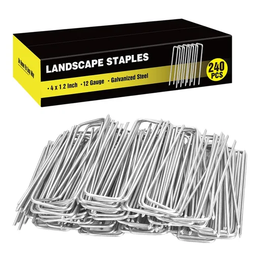 Miniatura 10 de HongWay Paquete de 60 Grapas de Paisaje de 4 Pulgadas, Grapas de Jardín de Calibre 12 Galvanizadas Estacas de Suelo Grapas de Césped y Patio SOD