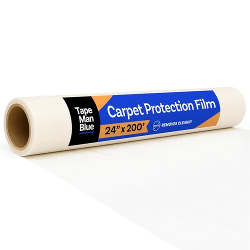 TapeManBlue Rollo de película protectora de alfombra de 24 pulgadas x 200 pies, película protectora de plástico autoadhesiva para alfombras con