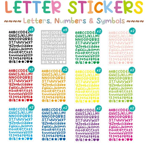 Miniatura 13 de 8 hojas de calcomanías de letras, 1008 calcomanías del alfabeto, letras autoadhesivas de vinilo de 1 pulgada, calcomanías de alfabetos negros ABC