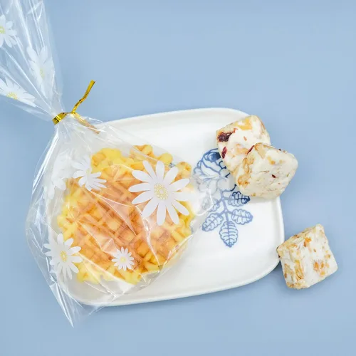 Miniatura 6 de souG 100 bolsas de celofán con fuelle pequeñas de margaritas blancas