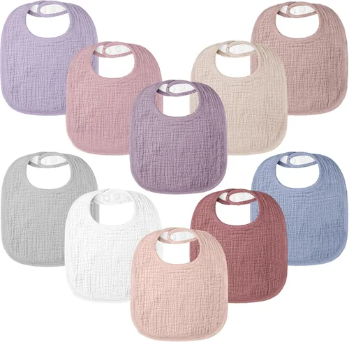 Miniatura 9 de Paquete de 10 baberos para bebés de muselina de algodón 100%, baberos para babeo para bebés unisex, niños pequeños, infantes, recién nacidos