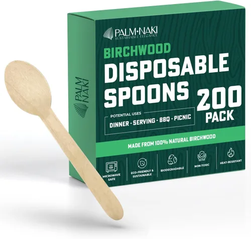 Miniatura 10 de PALM NAKI Birchwood Cutlery - 40 unidades - Vajilla desechable, ecológica, cubiertos compostables y biodegradables (cuchillos, paquete de 40)