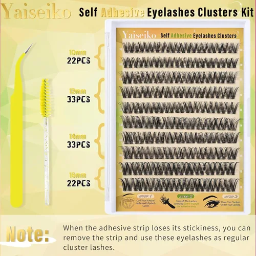 Miniatura 5 de Yaiseiko Pestañas autoadhesivas en racimo de extensiones de pestañas naturales con pinzas, no necesita pegamento, pestañas individuales