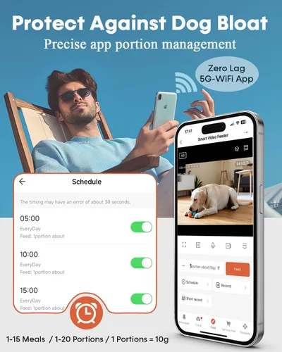 Miniatura 5 de Comedero automático para perros de razas grandes con cámara - 12L/50 tazas, control de aplicación WiFi 5G, dispensador de alimentos para perros