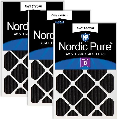 Nordic Pure 18 x 25 x 2 (17 1/2 x 24 1/2 x 1 3/4) de carbono puro plisado reducción de olores Merv 8 filtros para horno, paquete de 3