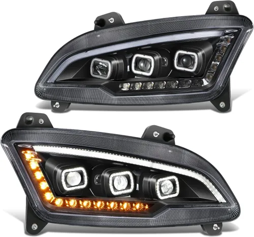 Miniatura 10 de DNA MOTORING HL-HAY-013-BK - Par de anillos de halo LED duales, señales de giro secuenciales, faros delanteros para proyector de haz alto/bajo, Negro