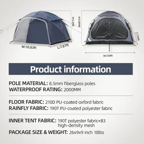 Miniatura 3 de EchoSmile Tiendas de campaña para camping, tienda impermeable a prueba de viento con múltiples postes, tienda de campaña de cúpula amplia para 3-5