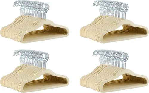 Miniatura 18 de Amazon Basics Perchas de terciopelo antideslizantes para niños que ahorran espacio con muescas para el hombro, construcción resistente para Beige
