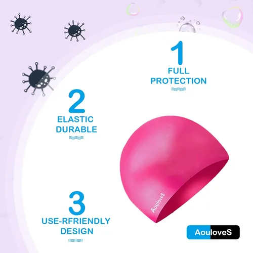 Miniatura 3 de Paquete de 2 gorros de natación para niños y niñas, unisex, de silicona, para niños de 4 a 12 años, ajuste cómodo para cabello largo y cabello corto