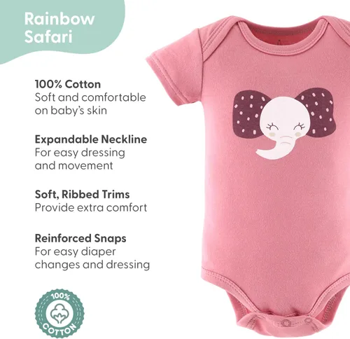 Miniatura 2 de The Peanutshell Body de manga corta para bebé, 100% algodón, 0-24 meses, Rainbow Safari