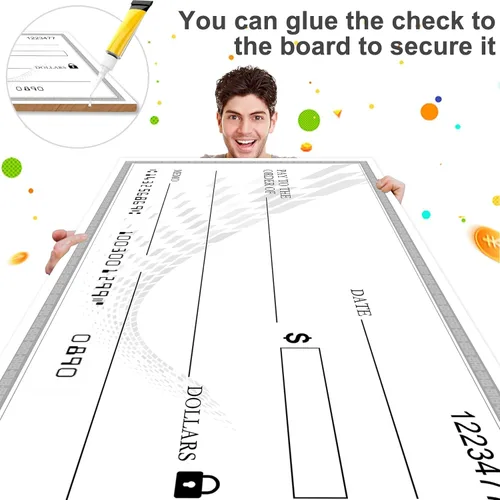 Miniatura 2 de Big Check - Cheques grandes reutilizables de 30 x 16 pulgadas para presentaciones de premios, cheque falso gigante para donaciones de dotación, Negro
