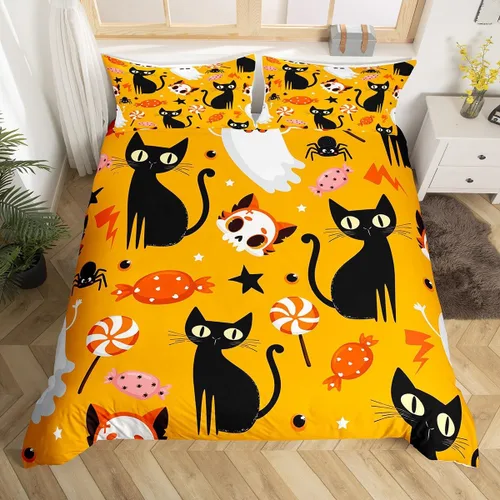 Miniatura 25 de Erosebridal Juego de ropa de cama de murciélago de Halloween, tamaño individual, con purpurina y estrellas, galaxia, funda de edredón para niños