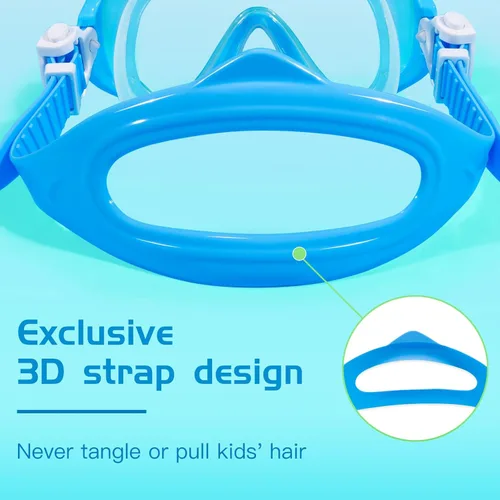 Miniatura 5 de Seago Gafas de natación para niños, máscara de buceo para jóvenes (5-15), antivaho 180° visión clara azul y verde