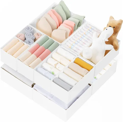 Miniatura 12 de Criusia Organizador de cajones de ropa, paquete de 21 organizadores de aparador para ropa de bebé, ropa interior, calcetines, organizadores Blanco