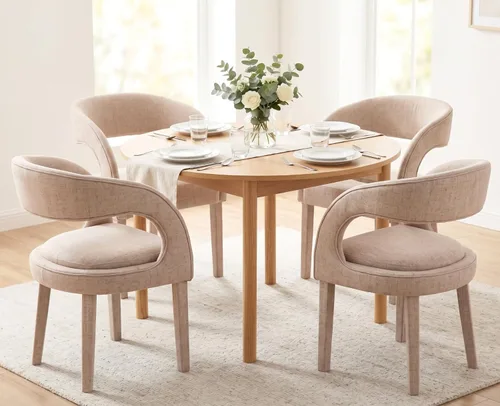 Miniatura 14 de Shunzhi Juego de 2 sillas de comedor modernas de barril, sillas tapizadas de lino para comedor con respaldo abierto, sillas de cocina, sillas