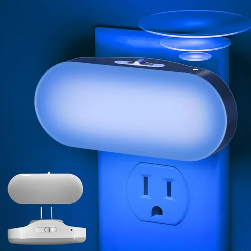 DORESshop Luz nocturna azul, encendido/apagado automático, brillo ajustable de 0-100 lúmenes, enchufe regulable en la pared luz nocturna para