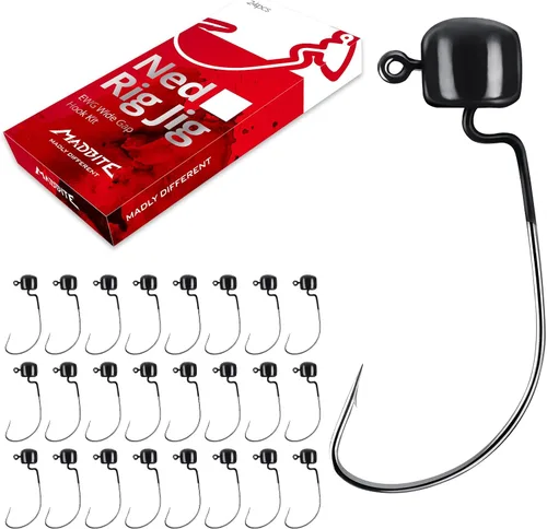 Miniatura 11 de MadBite by KastKing Ned Rig Jig Heads for Soft Fishing Lures, 24-Pack Finesse Standard Mushroom Stand-up Ned Heads Kit, Needle Point Saltwater &