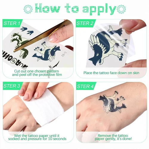 Miniatura 5 de Zonon 90 piezas de tatuajes temporales de dinosaurio luminoso, tatuajes temporales, calcomanías brillantes de dibujos animados, tatuajes de selva