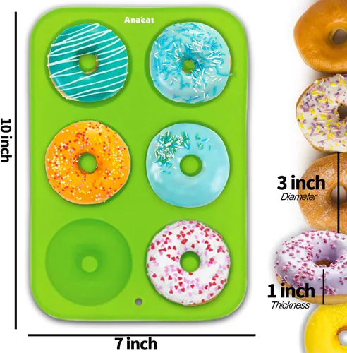 Miniatura 5 de Anaeat Paquete de 2 moldes de silicona para hornear donas, simplemente sácalos. Moldes antiadherentes para hornear donuts sin BPA para 6 donas