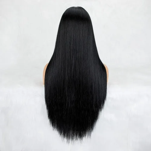 Miniatura 9 de BYRON Peluca negra natural para mujer, pelucas largas y lacias, peluca de encaje frontal con raya en medio, peluca de cabello Remy suave y sedoso