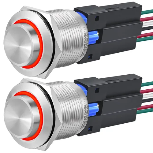 Miniatura 10 de Interruptor de botón de 0.866 in con cierre redondo alto impermeable IP67 de acero inoxidable 304 con luz LED de 110 V 120 V CA para 7/8 pulgadas