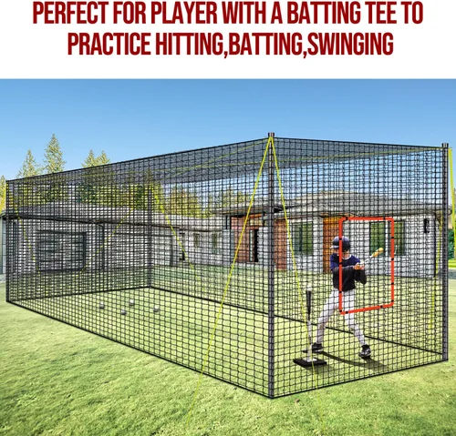 Miniatura 3 de PLAYAPUT Jaula de bateo portátil de béisbol y sóftbol, 22 pies x 12 pies x 8 pies, red de bateo con agujero para máquina de lanzar, puerta