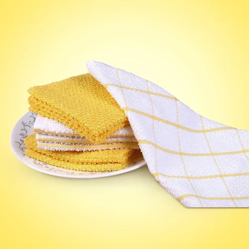 Miniatura 6 de Amour Infini paños de cocina y repasadores, 100 % algodón, muy absorbentes, se pueden lavar a máquina Cuadros amarillos