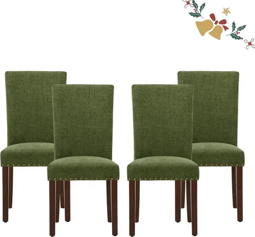 Miniatura 19 de Juego de 2 sillas de comedor Parsons, sillas tapizadas con cabeza de clavo para comedor y cocina con cojines gruesos y patas de madera, verde