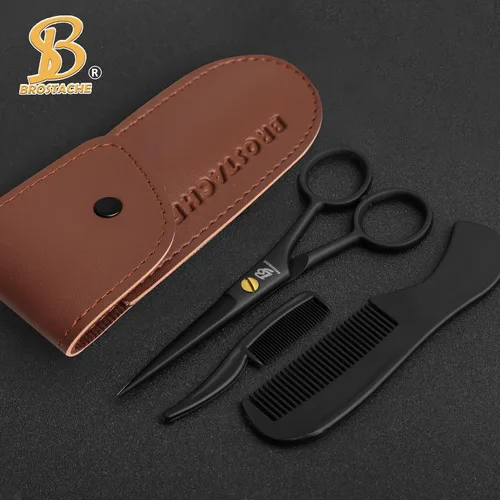 Miniatura 7 de Tijeras profesionales para barba y bigote de 5 pulgadas, tijeras de acero alemán para barba vienen con peine para bigote, peine para barba y bolsa
