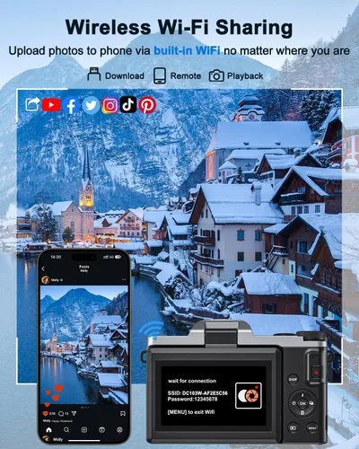 Miniatura 4 de Cámara digital 4K para fotografía, WiFi de 64 megapíxeles con enfoque automático para videoblogs en YouTube, pantalla giratoria de 3" y 180°, zoom