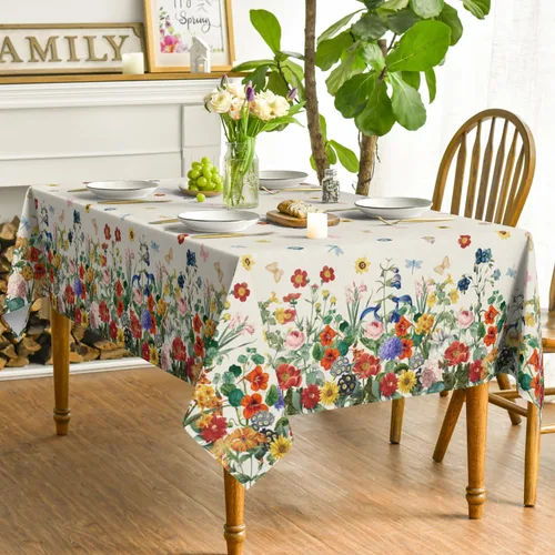 Miniatura 3 de Horaldaily Mantel de primavera rectangular de 52 x 70 pulgadas, diseño de flores florales, acuarela, lavable, para fiesta, picnic, cena, decoración