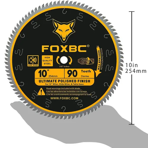 Miniatura 3 de FOXBC Hoja de sierra de 10 pulgadas con 90 dientes de acabado pulido Ultimate para madera, eje de 5/8 pulgadas