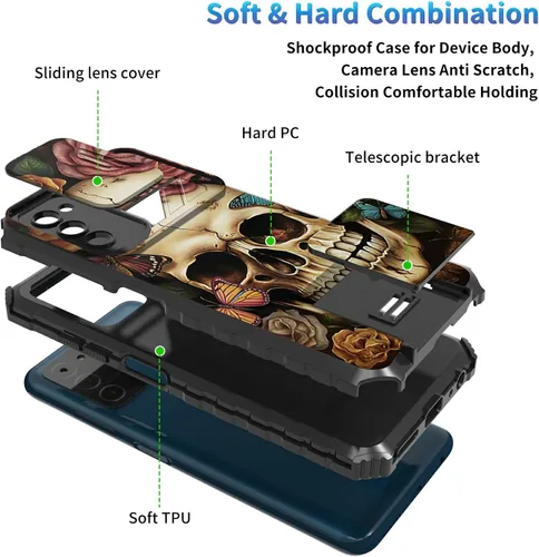 Miniatura 1048 de Funda para Samsung Galaxy S22 Ultra 5G, Galaxy S22 Ultra con cubierta de cámara deslizante, funda resistente de doble capa con función atril Black