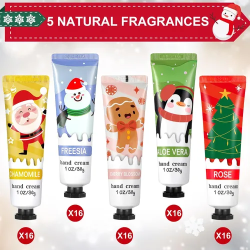 Miniatura 2 de Juego de 80 piezas de crema de manos de Navidad para manos secas y agrietadas, fragancia de plantas naturales, loción de manos de karité, mini crema