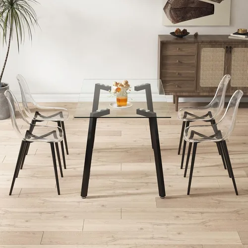 Miniatura 9 de RGZ Juego de 4 sillas de comedor, sillas de acrílico con asiento transparente en forma de cuchara, sillas de comedor transparentes con patas