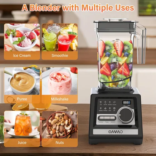 Miniatura 7 de OMMO Licuadora Peak1800W para batidos, licuadoras de batidos sin BPA de 68 onzas para cocina con control de 9 velocidades y temporizador integrado