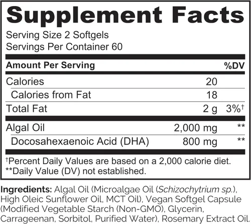 Miniatura 3 de NATURELO DHA vegano, suplemento vegano de Omega 3, 120 cápsulas blandas, apoya la salud del cerebro/corazón/ojo, complementa vitaminas prenatales