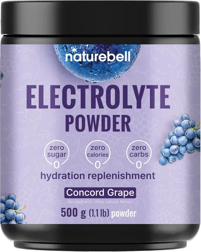 Polvo de electrolitos NatureBell sin azúcar, 500g (76 porciones) | Polvo de hidratación rápida Keto, electrolito apto para carnívoros – 1,000mg de