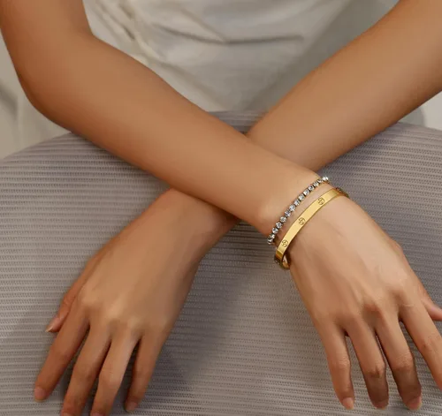 Miniatura 20 de Regalo de Navidad MVCOLEDY Jewelry - Pulsera chapada en oro o blanco con piedra de corazón de acero inoxidable con cristal para mujer