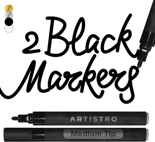 Artistro 2 marcadores de pintura acrílica negros - 3mm marcadores de punta media - Perfectos para manualidades, proyectos de arte y más
