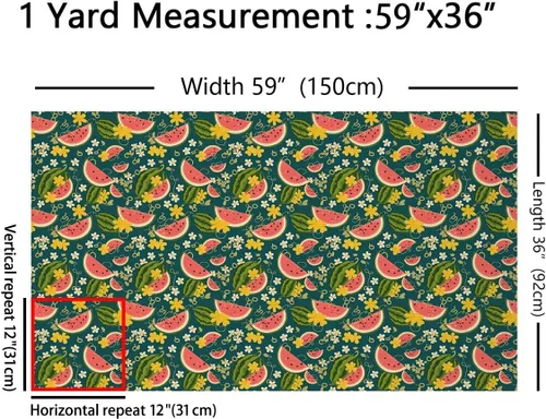 Miniatura 2 de Tela colorida de sandía por yarda, tela de tapicería de verano con frutas de acuarela para los amantes de la costura, flores amarillas, suministros