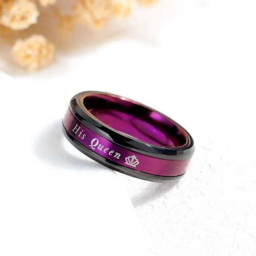 Miniatura 4 de Juego de 2 anillos a juego para parejas de rey y reina, anillos de compromiso de acero inoxidable