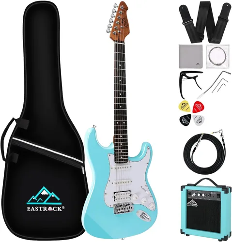 Miniatura 10 de EASTROCK Kit de guitarra eléctrica de tamaño completo de 39 pulgadas para principiantes con amplificador de 10 W, bolsa, cejilla, correa