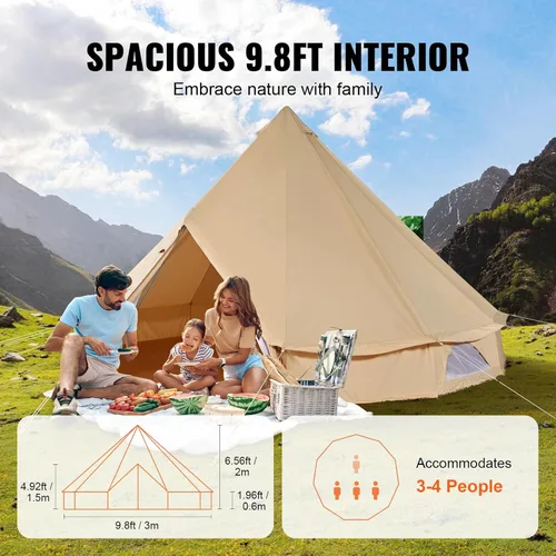 Miniatura 5 de VEVOR Tienda de Campana de Lona, Yurta de 4 Estaciones para Acampar con Toma de Estufa, Transpirable, Sostiene hasta 4 Personas, Acampada Familiar