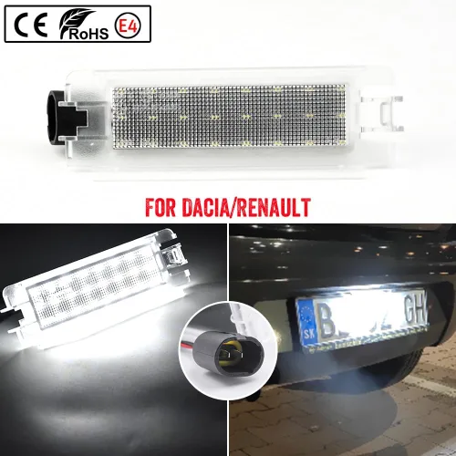 Miniatura 2 de 2 piezas de luz LED blanca para placa de matrícula compatible con Da-cia Lo-gan I 2004-2012, San-dero I 2008-2012, compatible con Re-nault C-lio II
