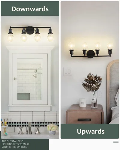 Miniatura 2 de Lámpara de tocador de 4 luces, aplique industrial de pared negra, lámpara de pared de baño de granja, lámpara de pared con base E26 vintage
