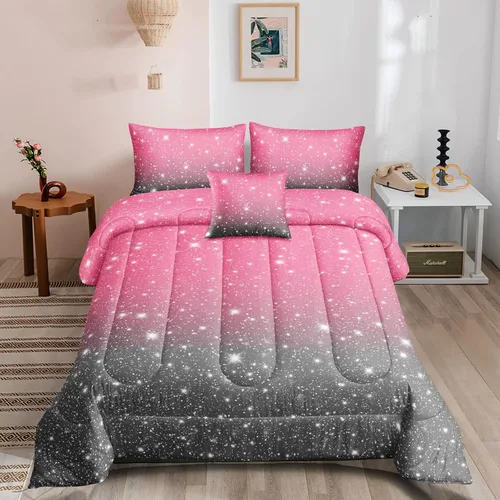 Miniatura 8 de ROWADALO DJT-GB5002-Juego de edredón de 5 piezas con brillo degradado azul con purpurina brillante, juego de ropa de cama de 5 piezas en una bolsa