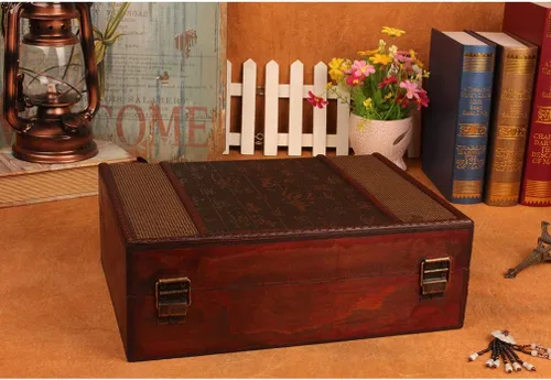 Miniatura 2 de Cabilock Organizador de collares, cajas de almacenamiento de escritorio de madera, caja del tesoro de madera para libros, caja de documentos