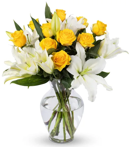 Miniatura 4 de Benchmark Bouquets - Rosas naranjas y lirios, jarrón incluido, flores frescas cortadas y cultivadas, regalo para decoración del hogar, cumpleaños