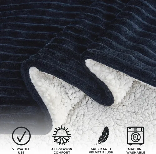 Miniatura 2 de Great Bay Home - Manta reversible de textura acanalada azul marino, manta de lujo súper suave y mullida tamaño Queen